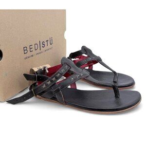 BED|STU Moon Artisan Leather Ankle Buckle Strappy Rustic Black Sandal Womens 7